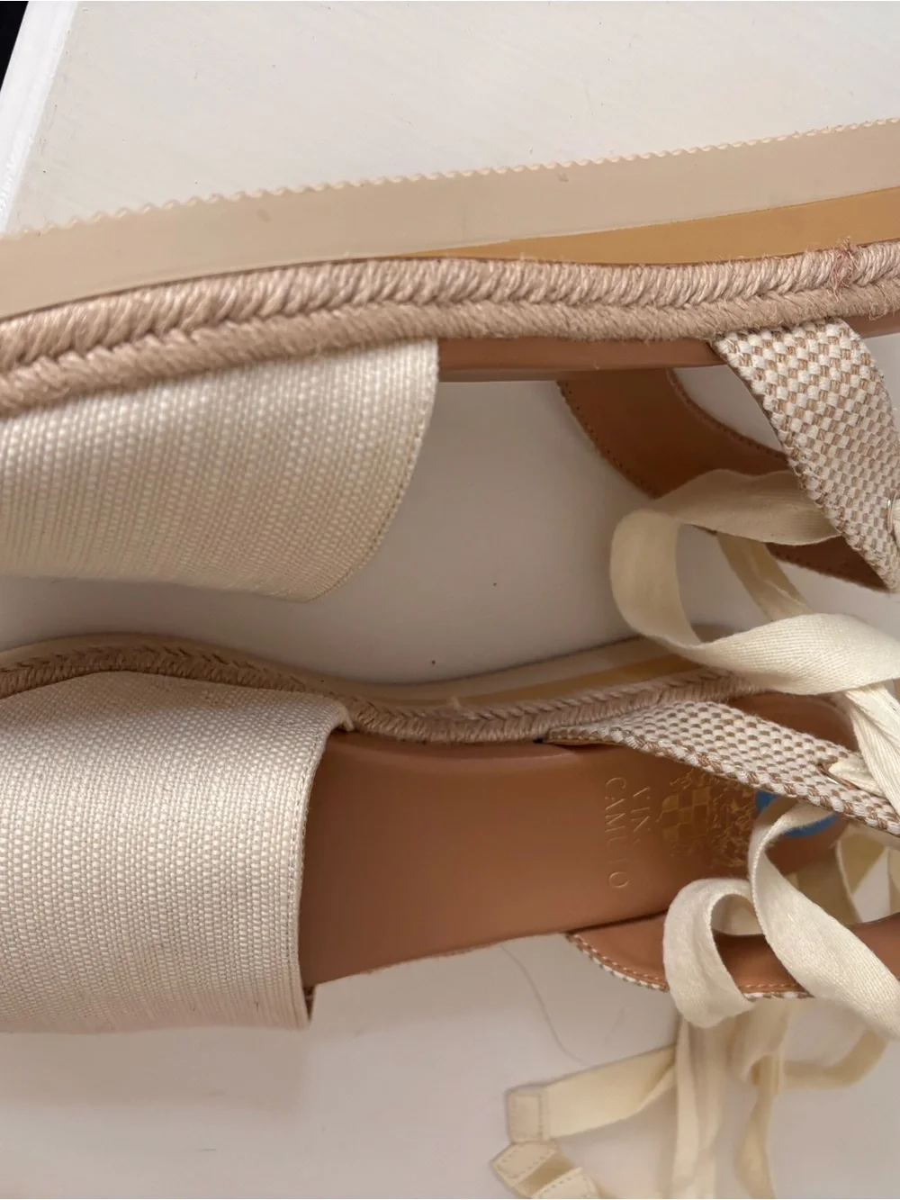 Vince Camuto Cream Canvas Espadrille Tie Sandals